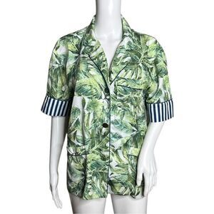 Bed to Brunch Shirt Womens Small Green Botanical‎ Leaf Print Sleep Casual Lounge